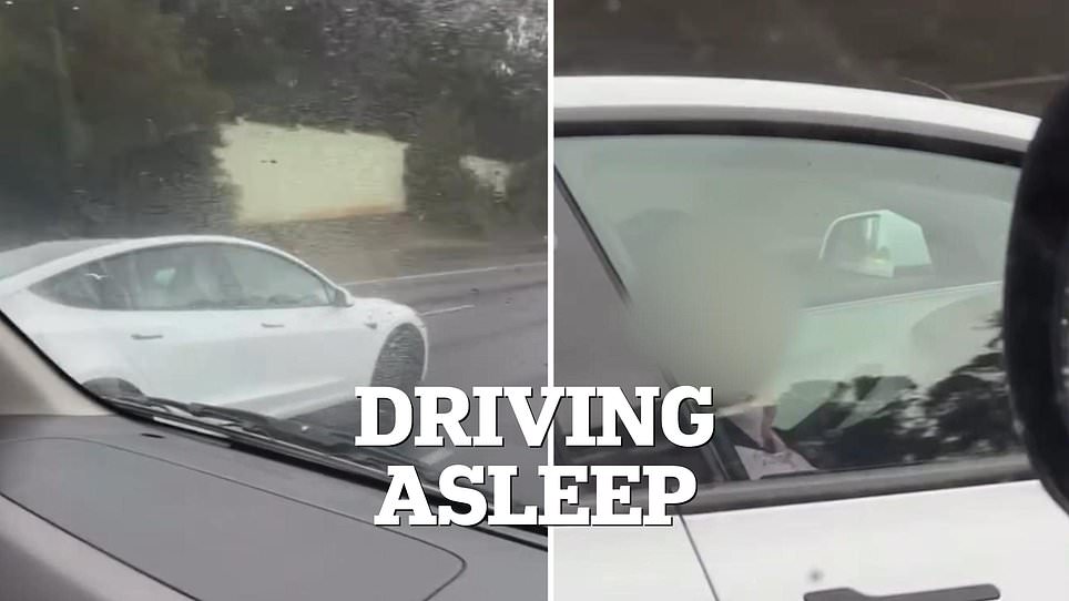 Tesla driver dozes off on Sydney highway while using FSD system.